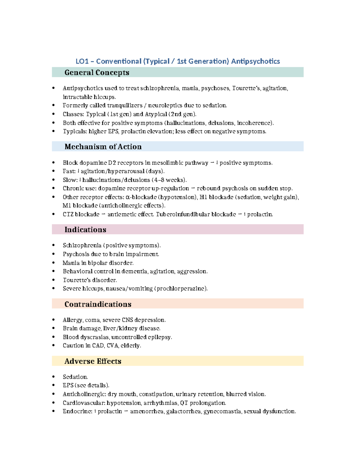LO1 Conventional Antipsychotics: Detailed Study Notes - Studocu