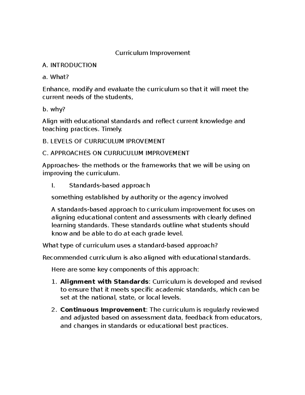Curriculum Improvement Approaches: Strategies for Enhanced Learning ...