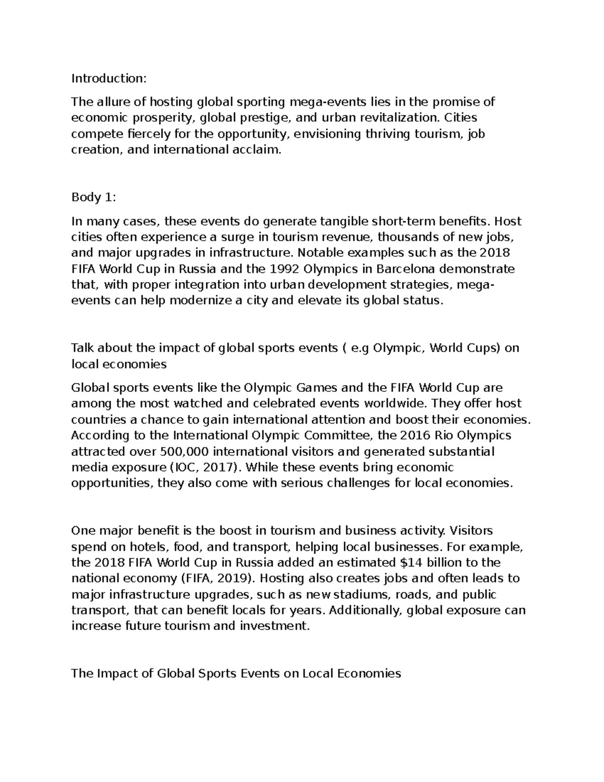 The Impact of Global Sports Events on Local Economies: A Study (ECO 101 ...