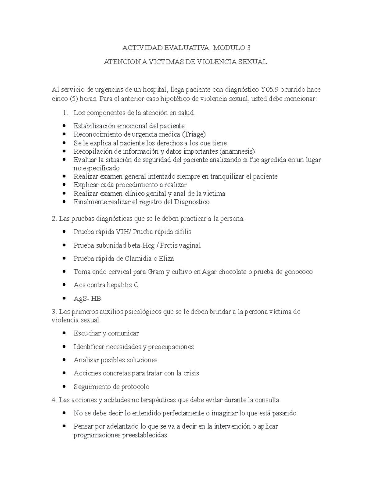 Atención Integral a Víctimas de Violencia Sexual - Módulo 3 Evaluación ...
