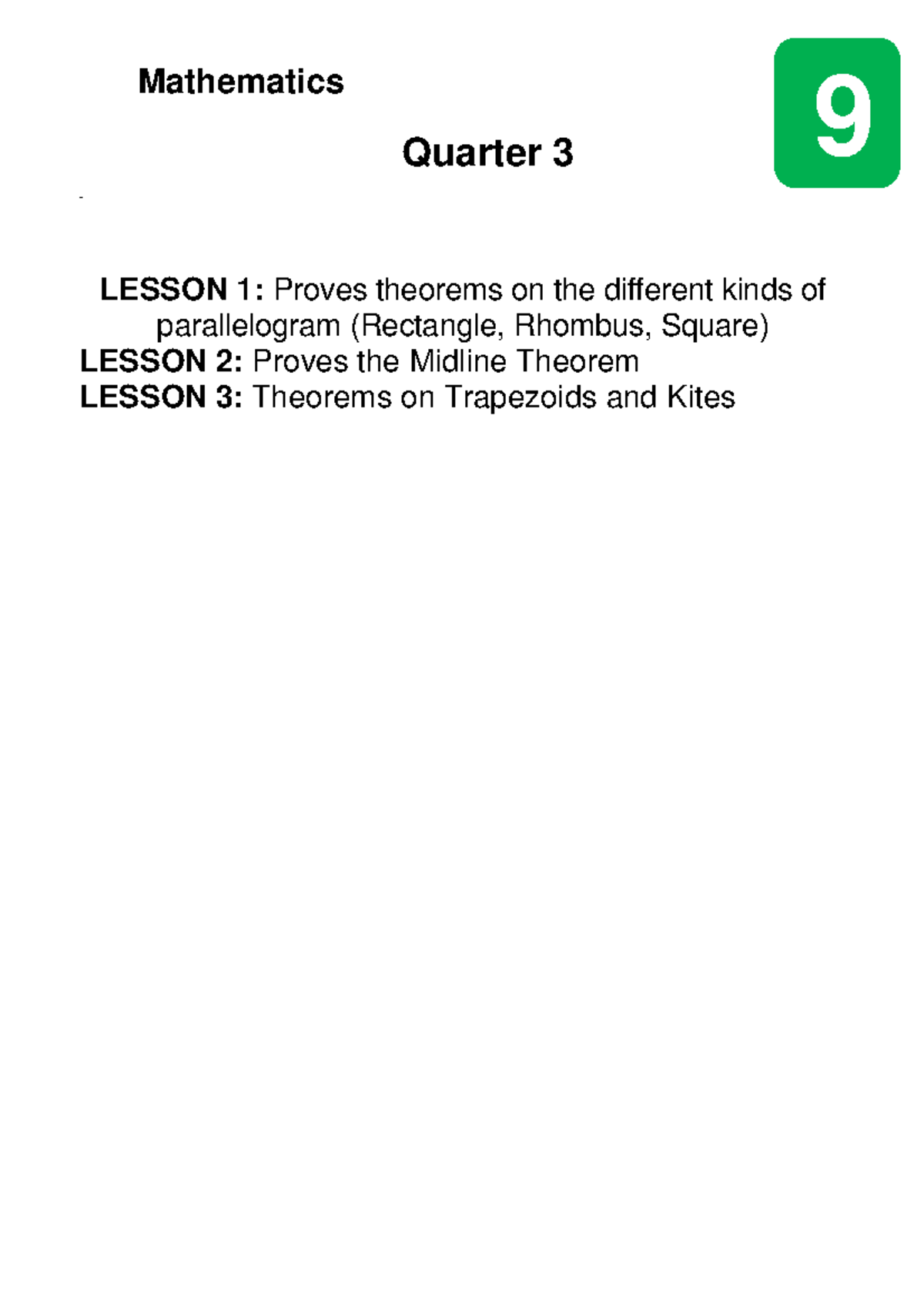 Math9 Q3 - A math school notes - Mathematics Quarter 3 ####### NOT ...