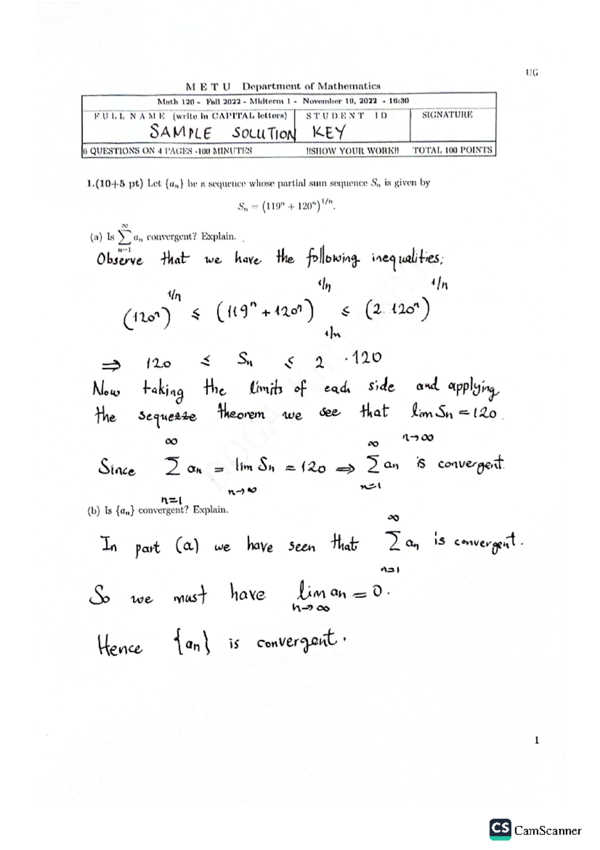 Math 120 Midterm I Solutions & Key, Fall 2022 - Studocu