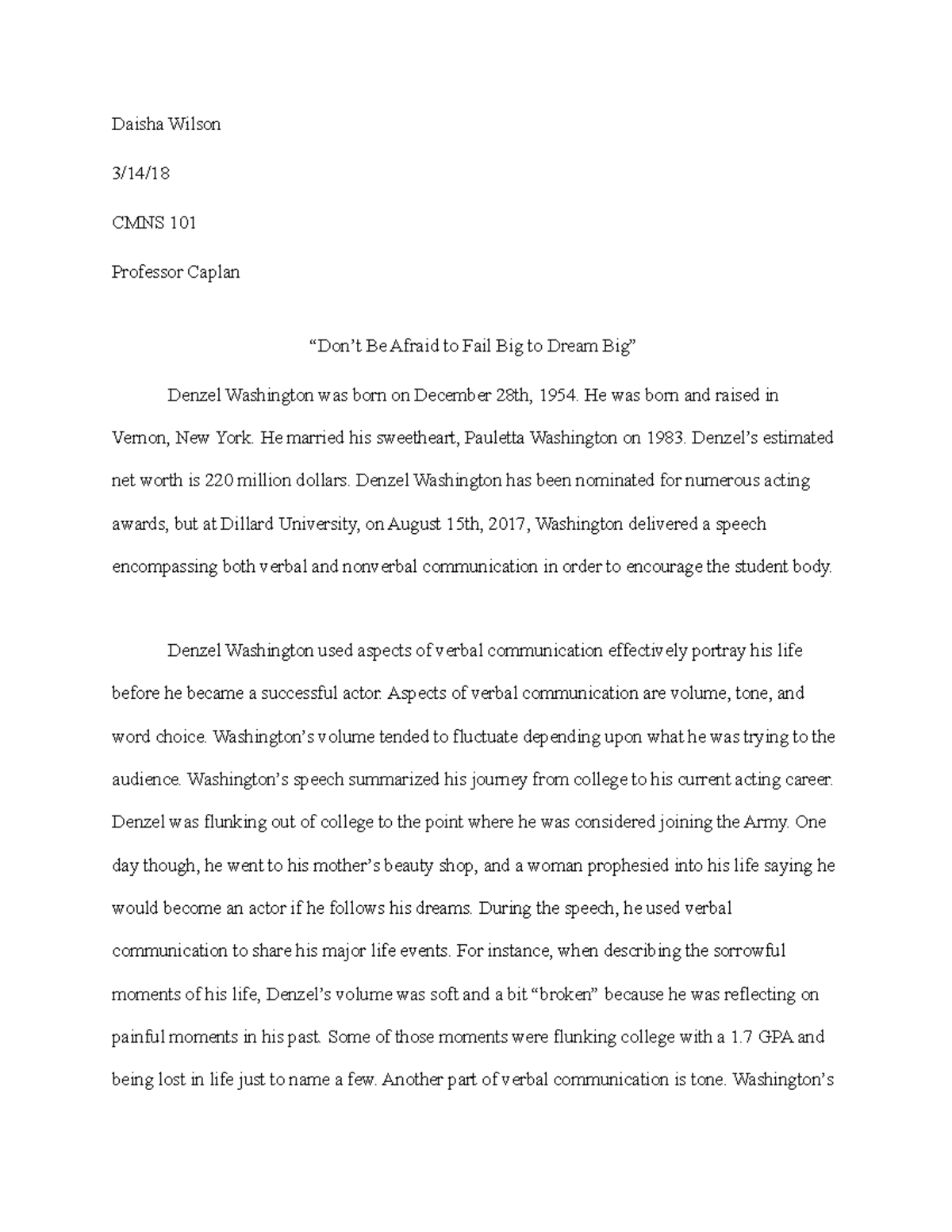 Self-Concept Essay Assignment - Melaya Barker CMNS 101 Dr. Z 7/3 