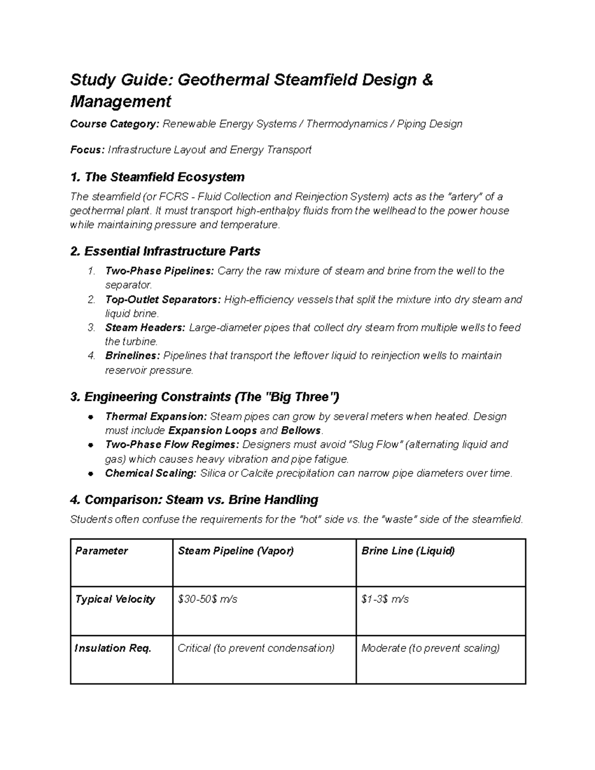 Geothermal Steamfield Design & Management Study Guide: RES 101 - Studocu