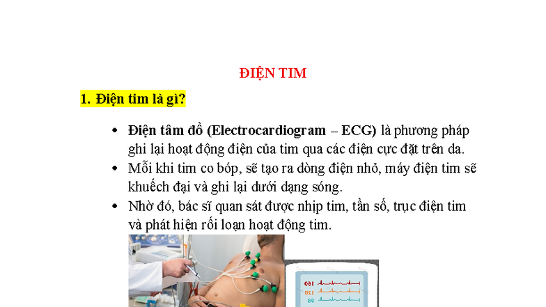 Khái niệm Điện Tim và Phương Pháp Ghi ECG - Studocu