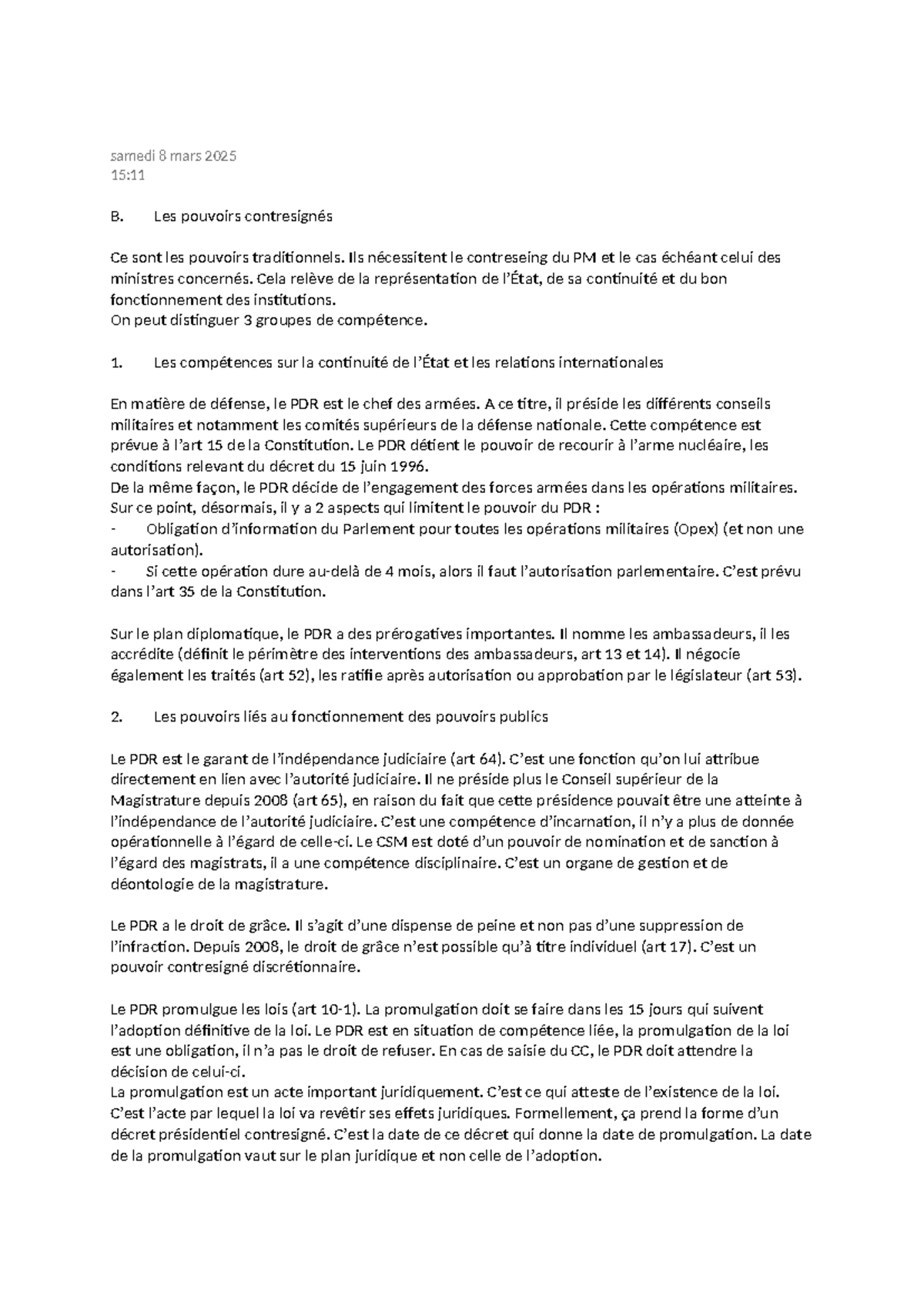 Droit constitutionnel : Les pouvoirs contresignés du président de la ...