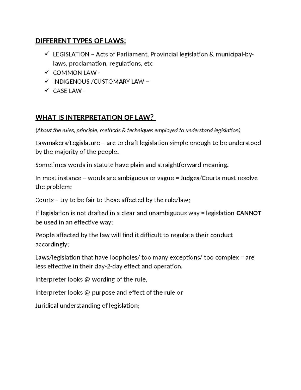 Revision - Statutory Interpretation - DIFFERENT TYPES OF LAWS ...