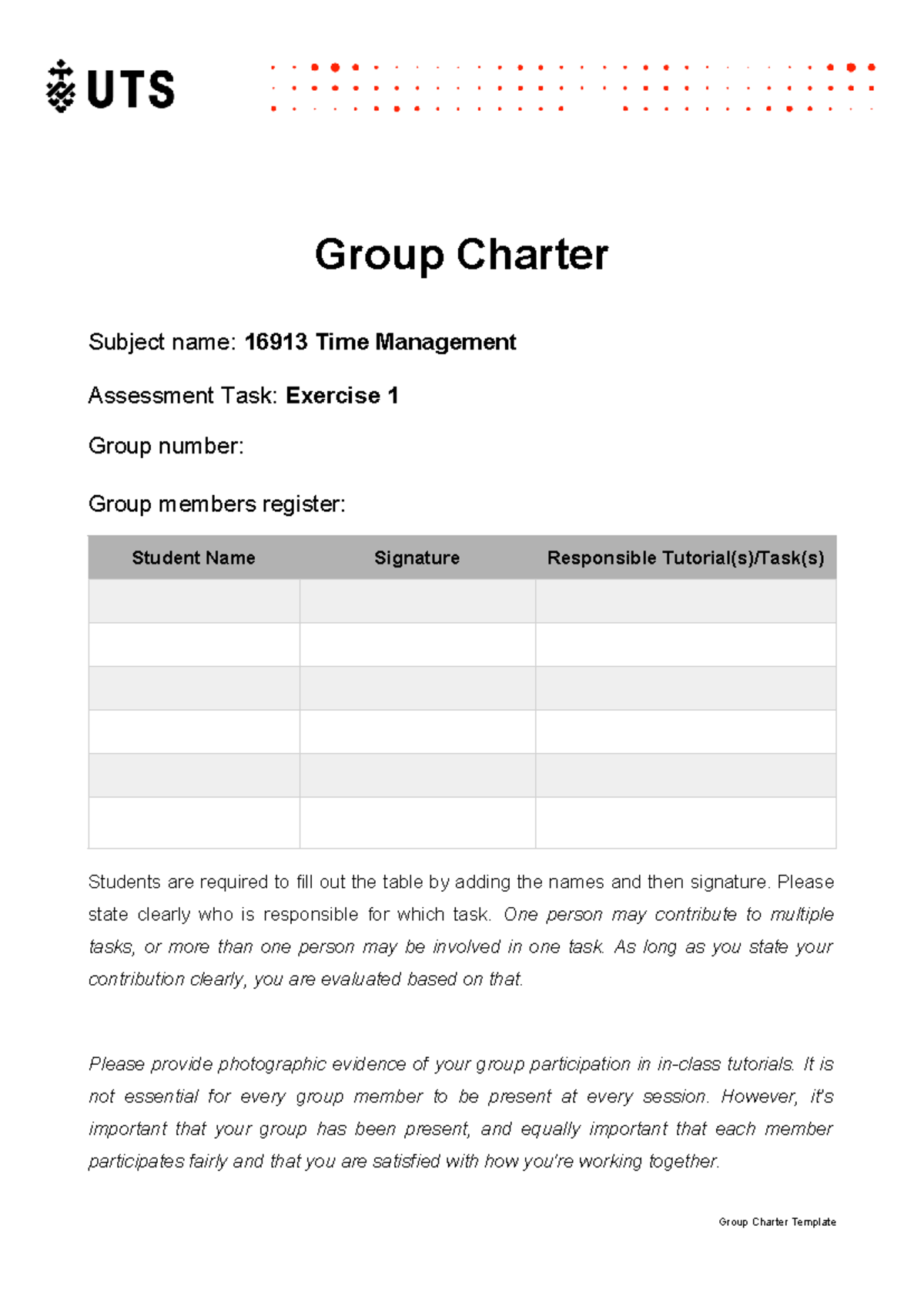 Group Charter Exercise 1 - 16913 Time Management 2025 - Studocu