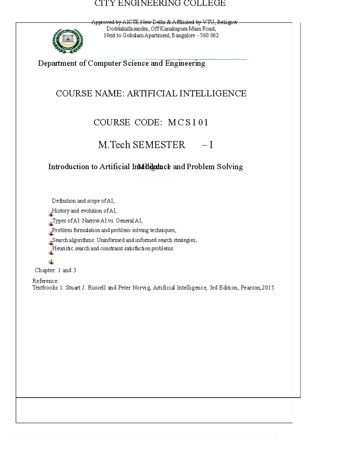 M.C.S 101: Module 1 - Introduction to Artificial Intelligence - Studocu