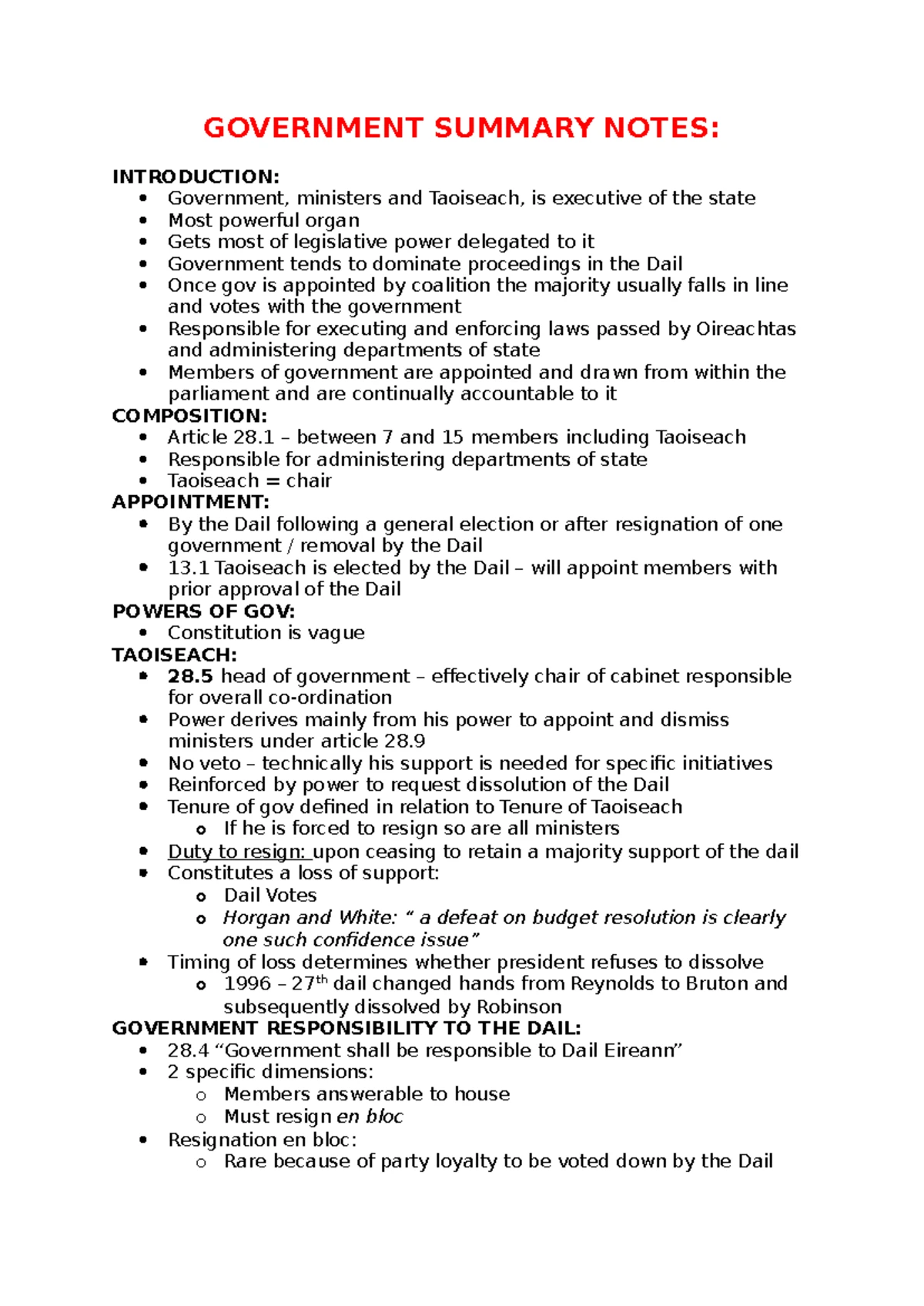 Government Structure and Responsibilities Overview - GOV101 Summary ...