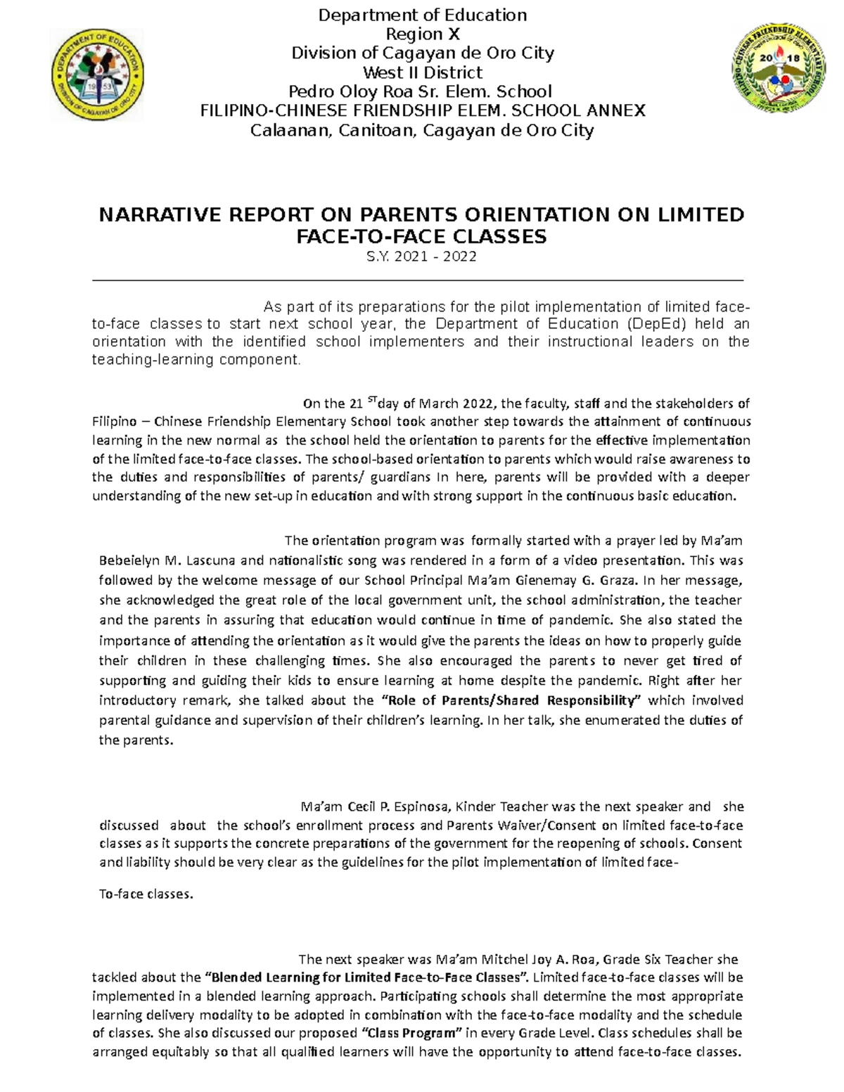 Dep ed format of a project proposal for innovation in schools deped
