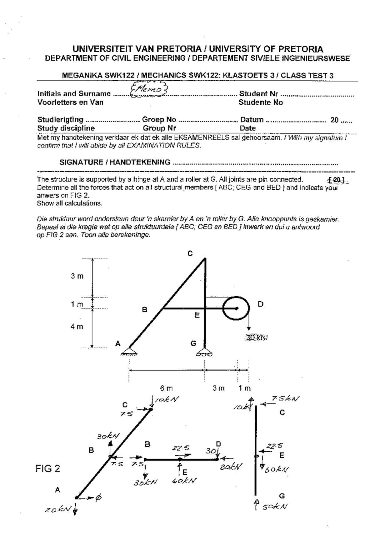 Swk 122 Classtest 3memo Universiteit Van Pretoria University Of