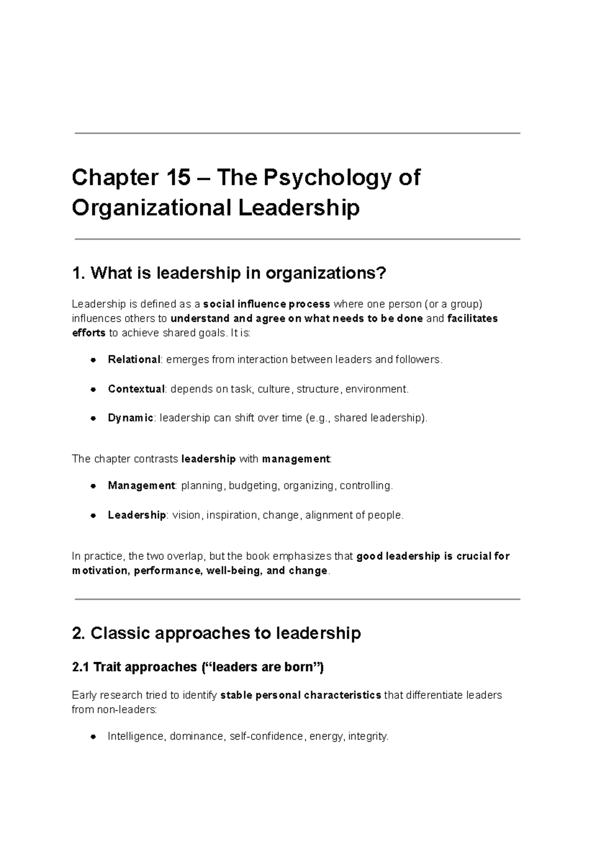 Chapter 15: The Psychology of Organizational Leadership (OB Topic 4 ...