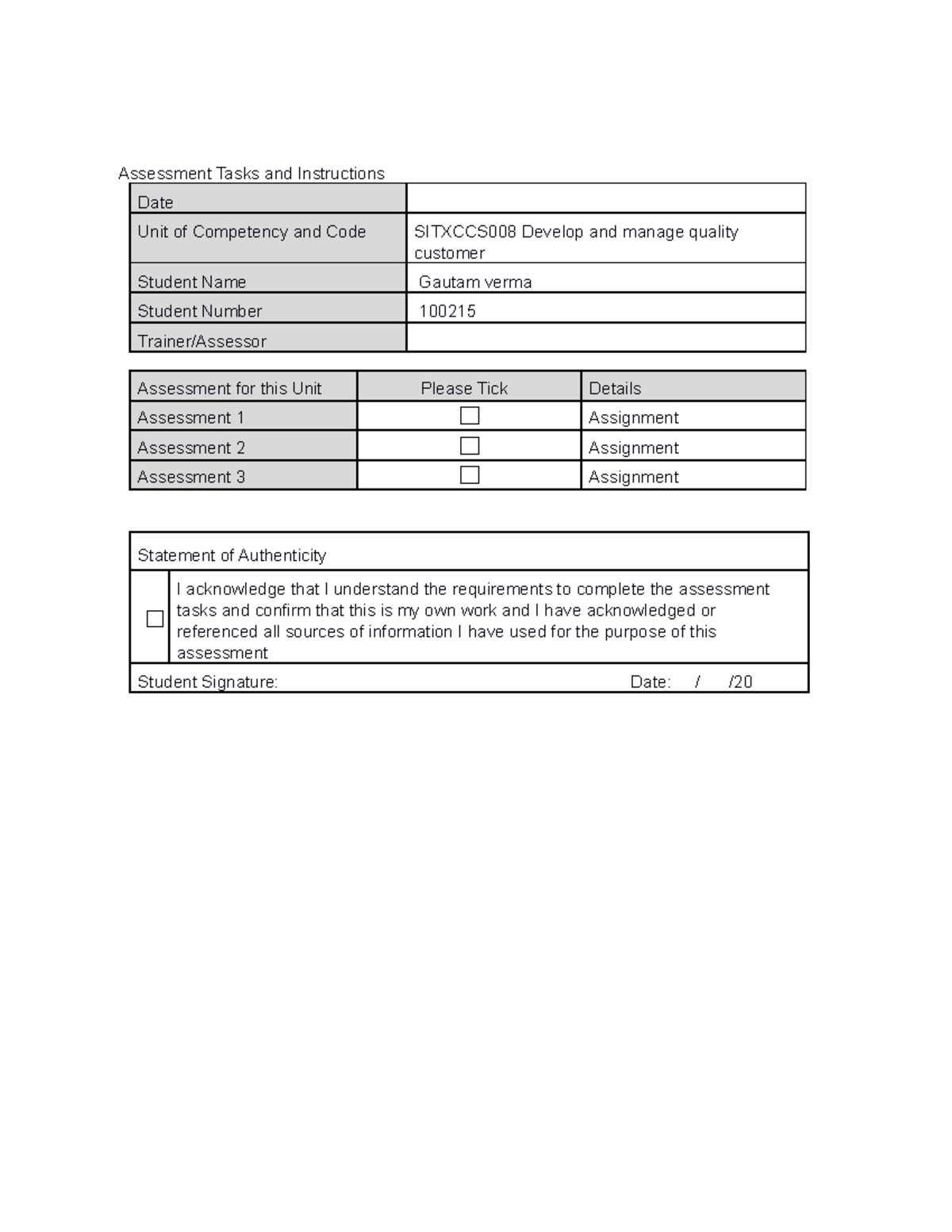24 Develop and manage quality com - Assessment Tasks and Instructions ...