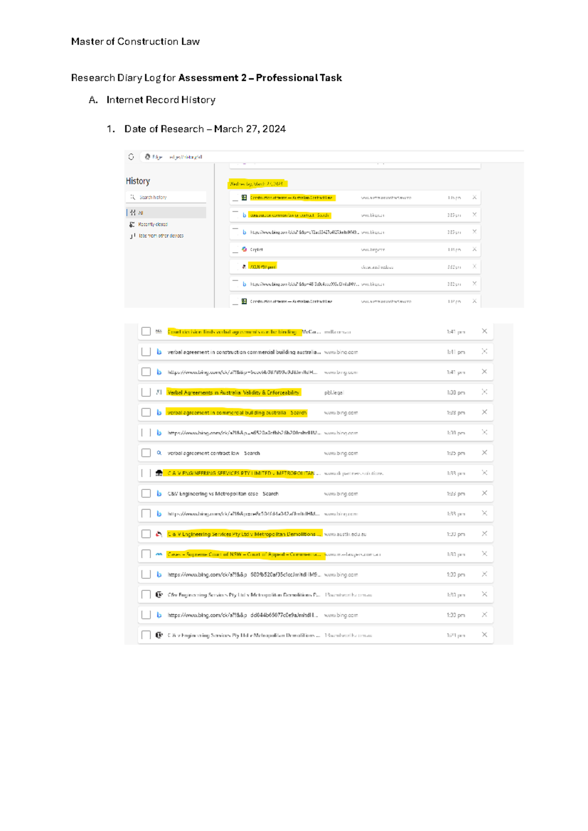 Research Diary Log - Example Format - LAWS3088 - Research Diary Log for ...