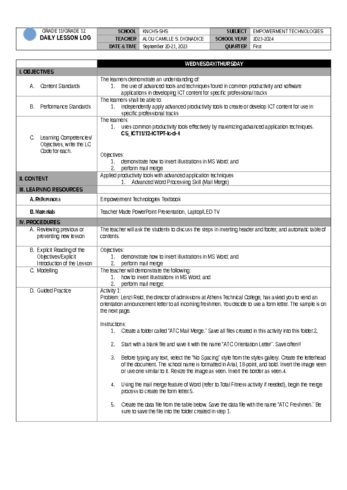 Etech DLL Explicit - Lesson 04.1.4 - Adv. Word Processing Skills - Studocu