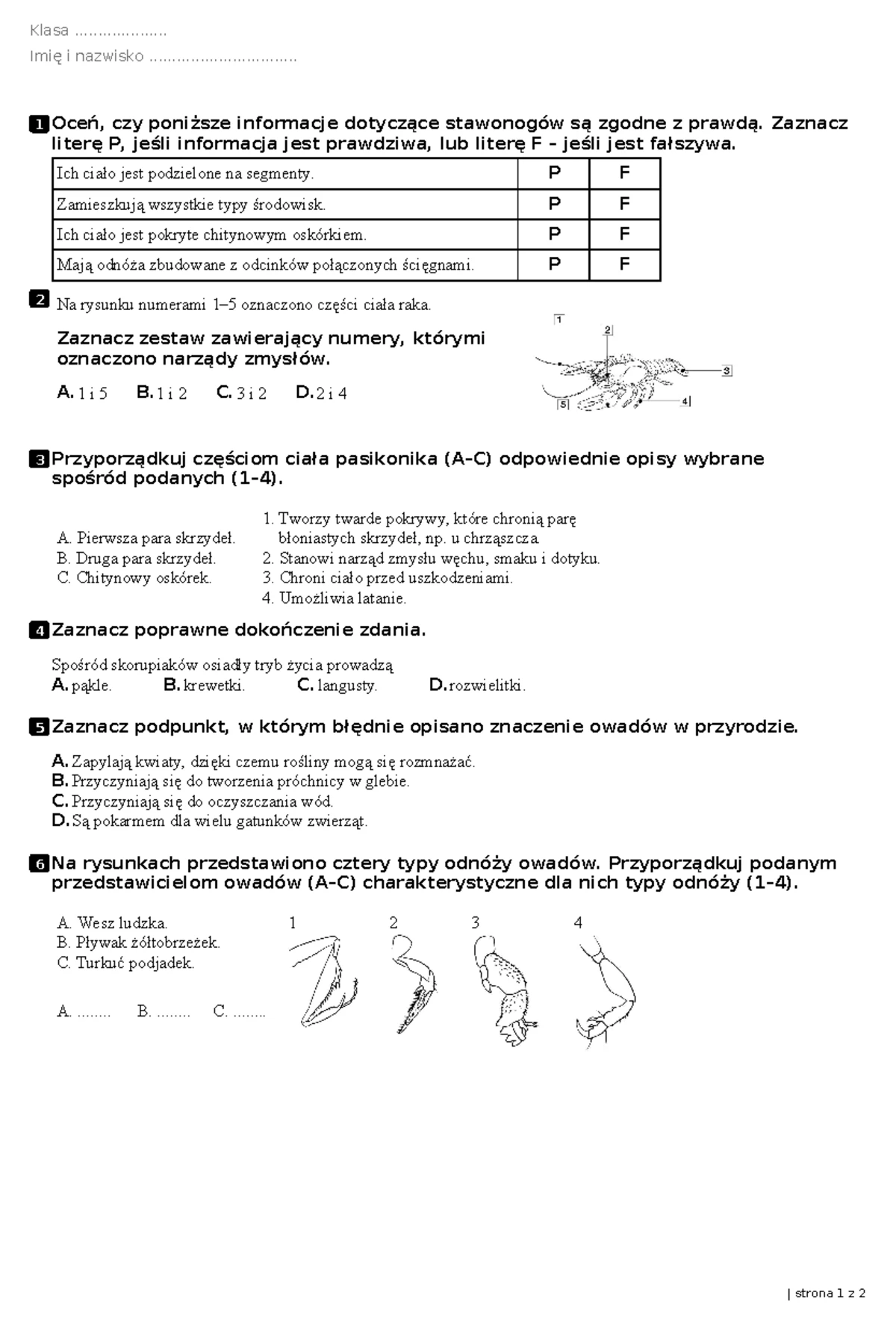 Sprawdzian Przyroda Klasa 6 Dział3 Pdf
