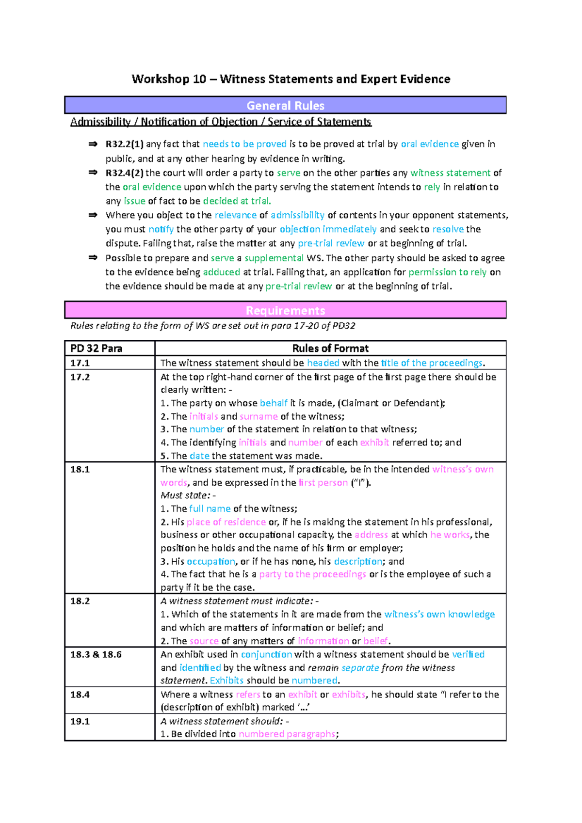 Workshop 10: Understanding Witness Statements & Expert Evidence - Studocu