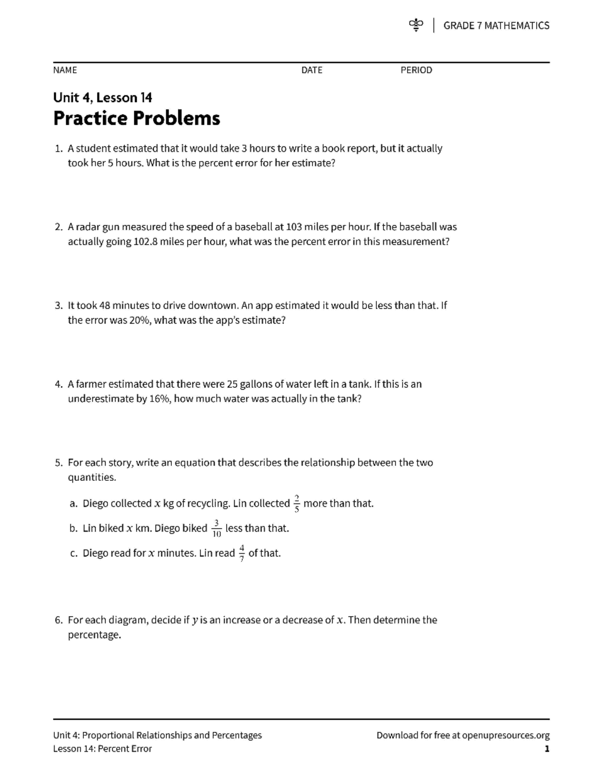 Grade 7 Math Unit 4.14 Practice Problems - Open Up Resources - Studocu