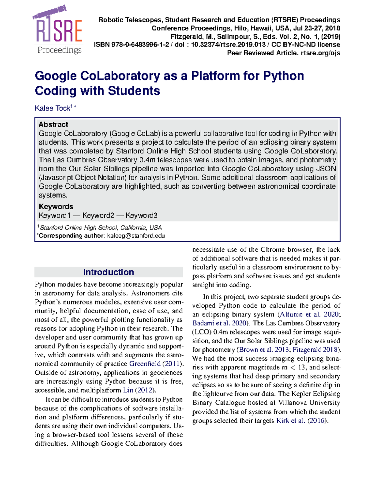 Google CoLab for Python Coding in Astronomy Education (RTSRE 2019 ...