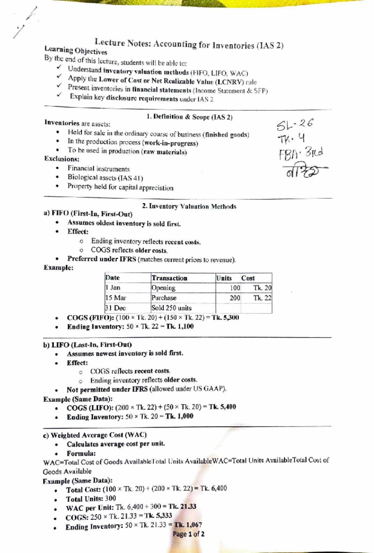 Lecture Notes: Accounting for Inventories (IAS 2) and Valuation Methods ...