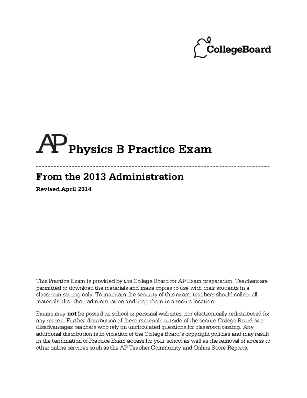 AP PHYSICS 2: 2014 Practice Exam & MCQ Notes with Answers - Studocu