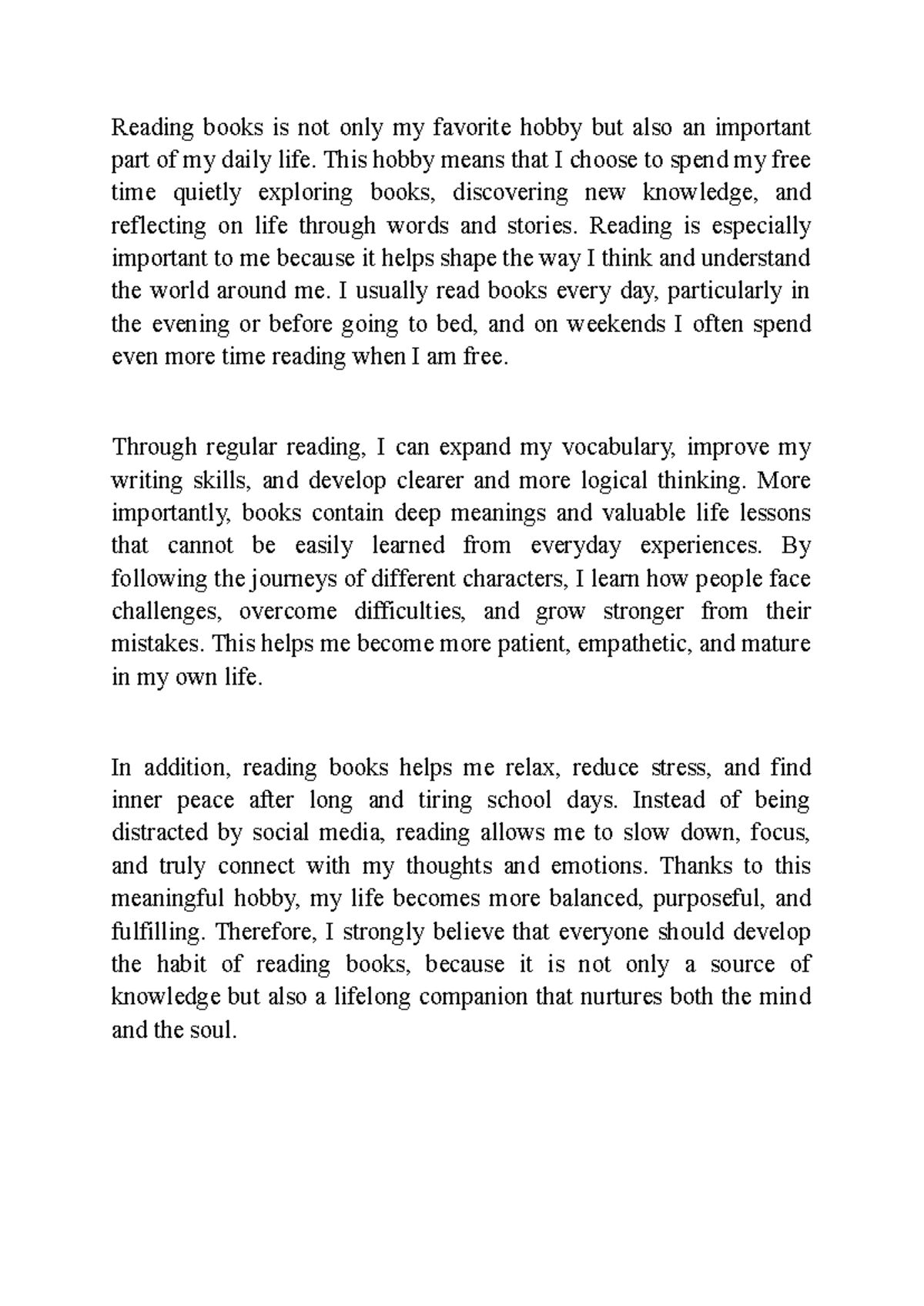 The Importance of Reading in Daily Life: A Personal Reflection - Studocu