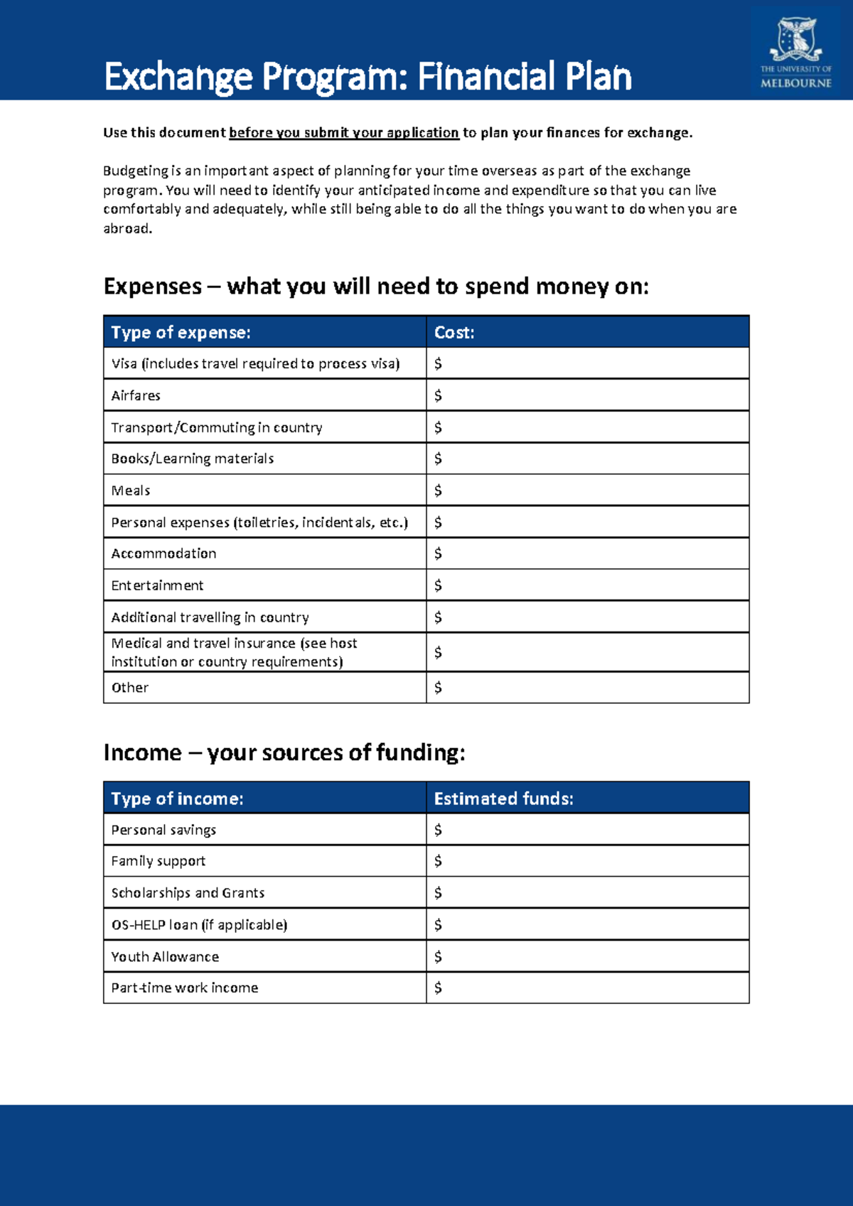 Exchange Program: Financial Planning Guide for Applicants - Studocu