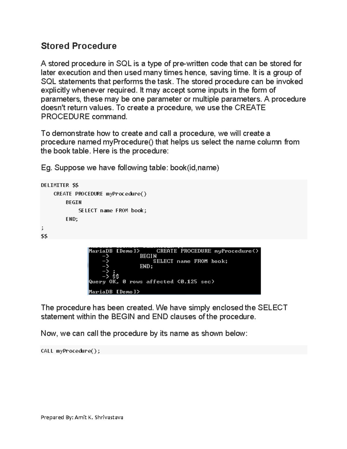 Stored Procedure Basics in SQL: Creating and Calling Procedures - Studocu
