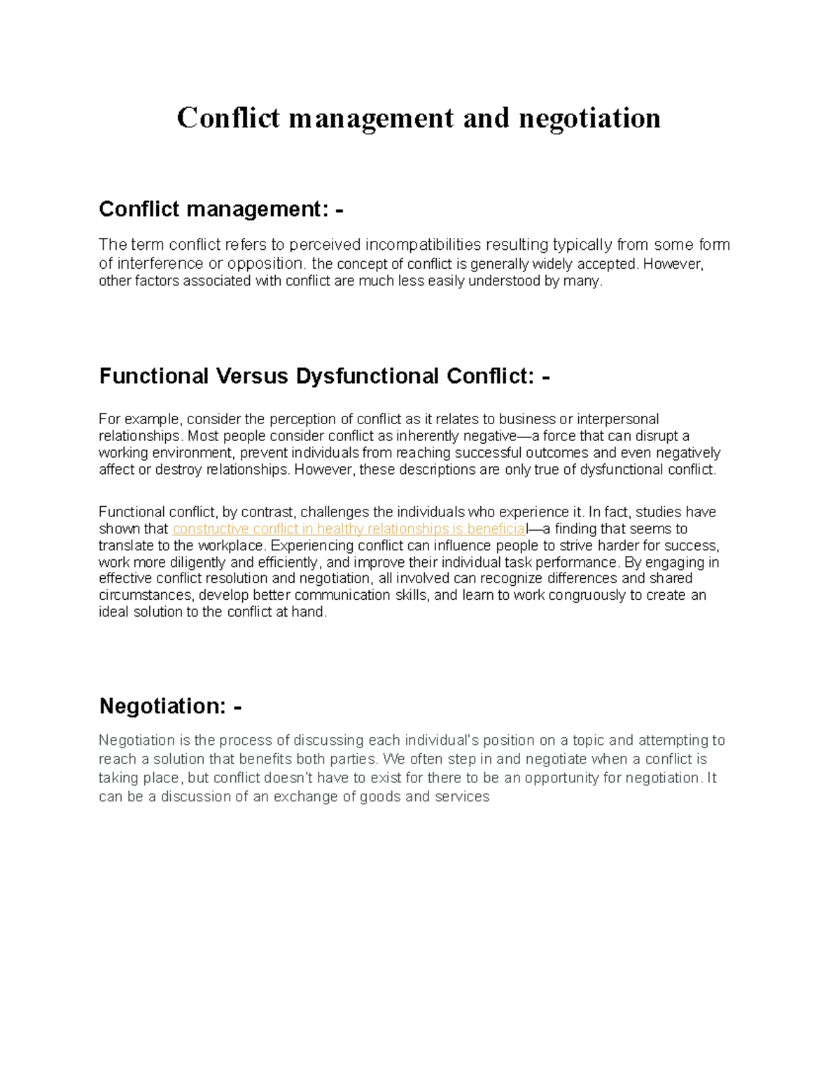 Conflict Management and Negotiation: Concepts and Examples (CMN 101 ...