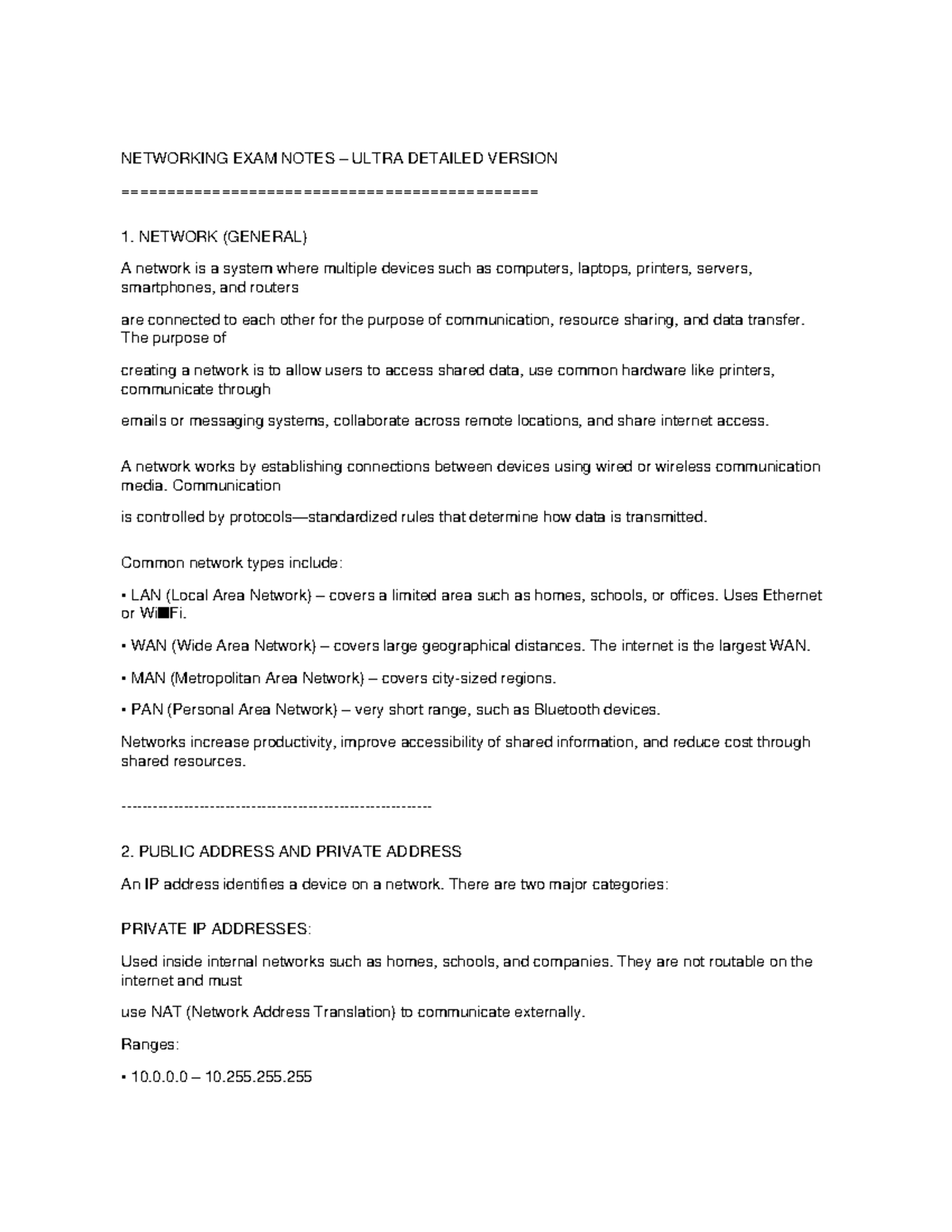Networking Exam Notes: Ultra Detailed Version 1 (NET 101) - Studocu