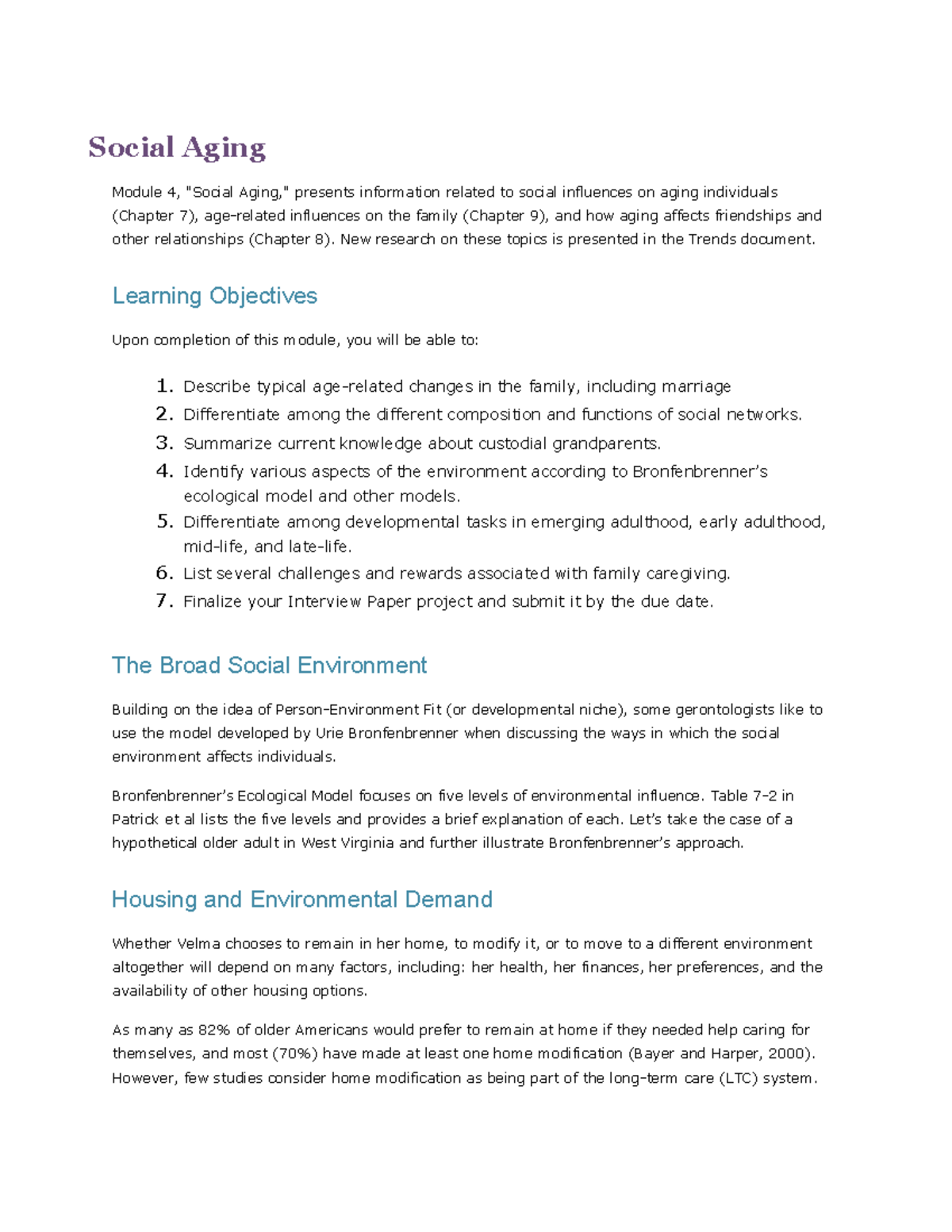 Social Aging: Influences on Family and Relationships (Module 4 ...