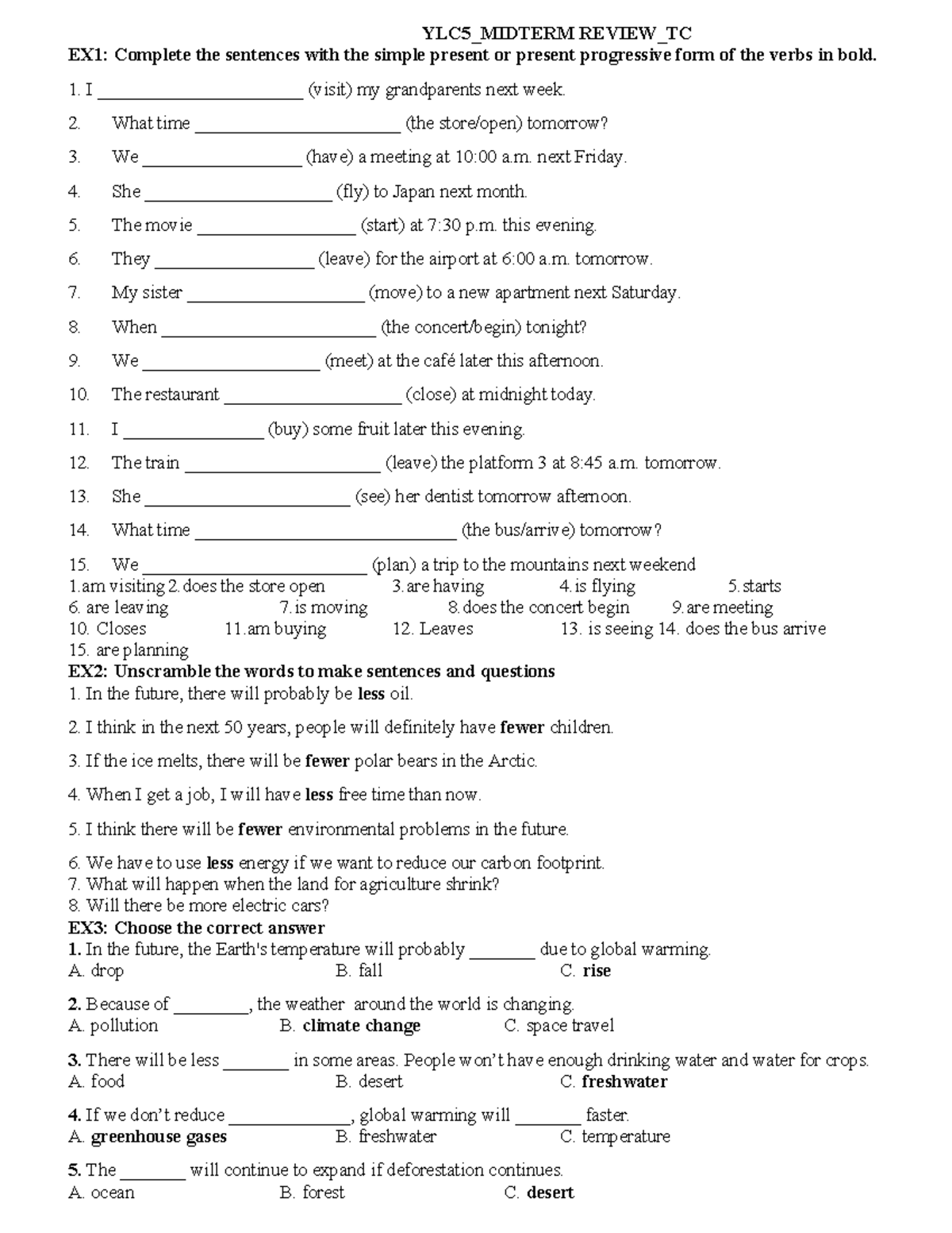 YLC5 Midterm Review TC - English for Time Zones Practice Questions ...