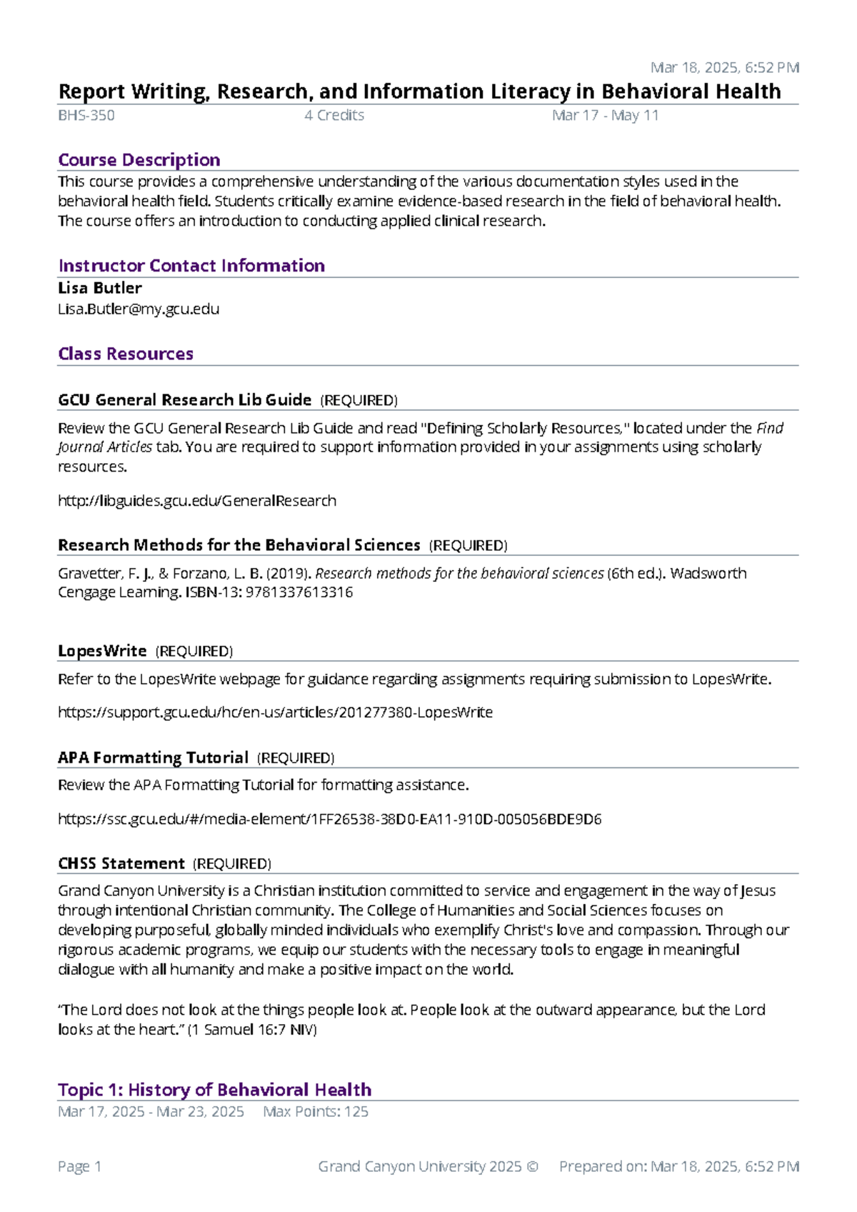 BHS-350: Report Writing & Research in Behavioral Health Syllabus (2025 ...