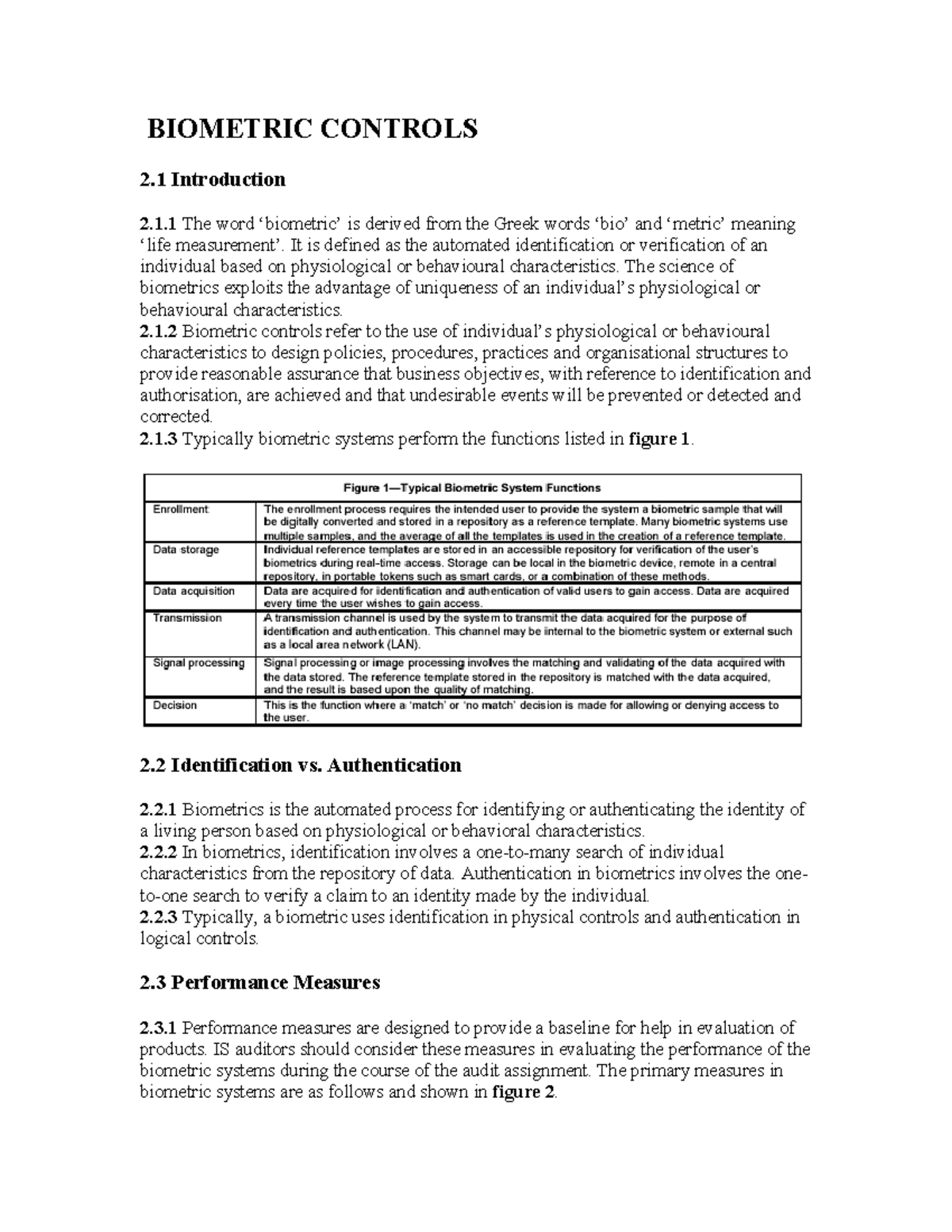 Biometric Controls - ISA Notes Overview and Audit Procedures - Studocu