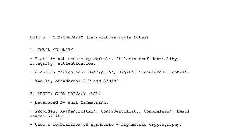 Unit 5: Cryptography & Email Security Notes - Studocu