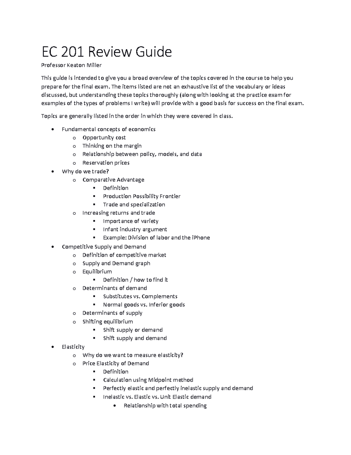 EC 201 Review Guide: Key Concepts for Final Exam Preparation - EC 201 ...