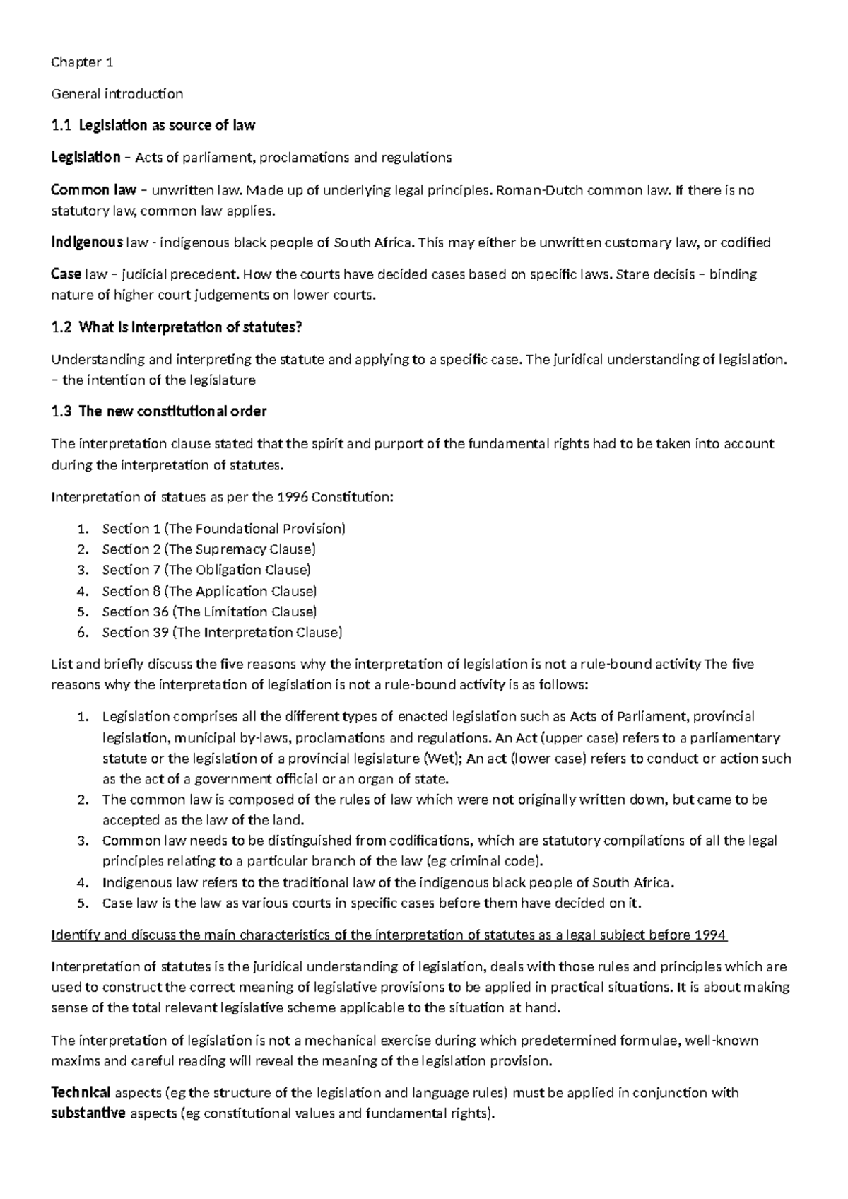 Law 101: Statutory Interpretation & Legislative Processes Notes - Studocu