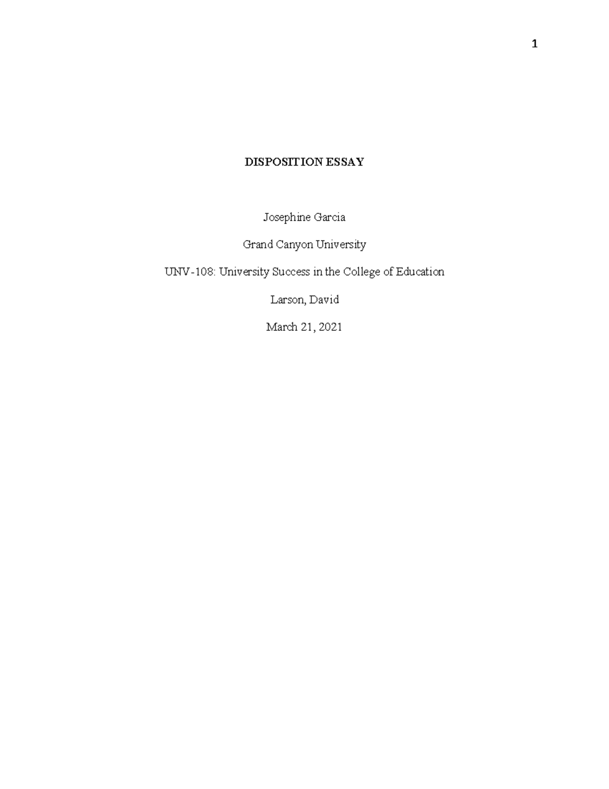 UNV-108: Disposition to Teach Final Essay on Professional Ethics - Studocu