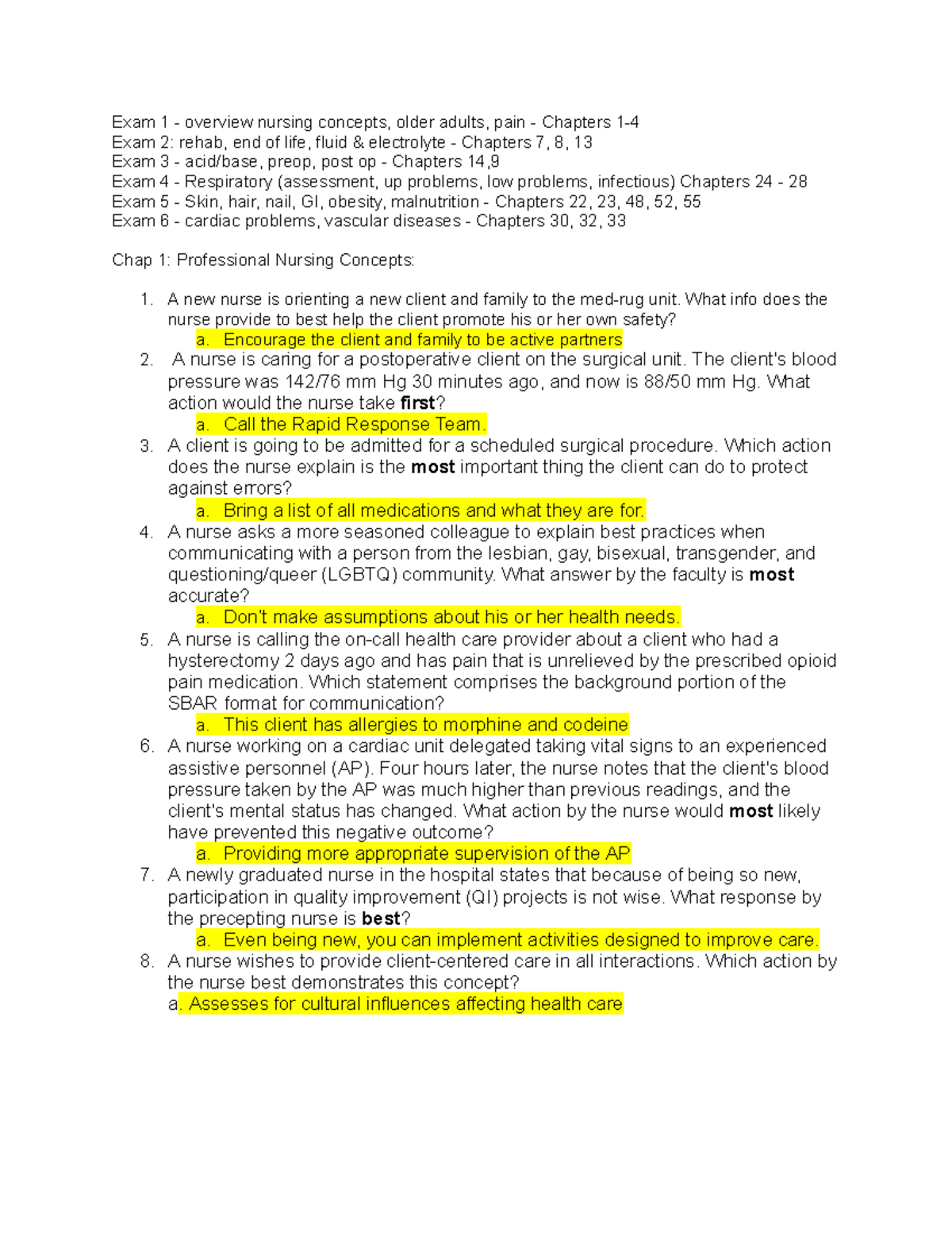 Med Surg Nsg Final Exam Questions & Key Concepts Review - Studocu