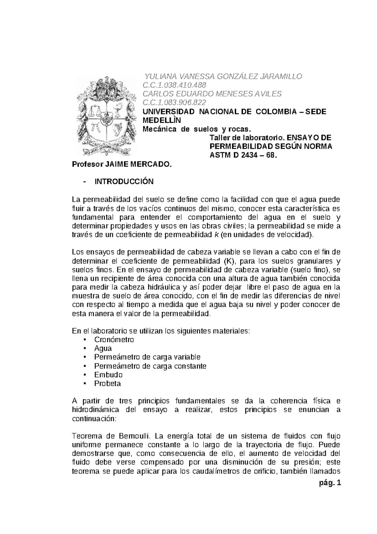 Ensayo de Permeabilidad de Suelos según Norma ASTM D 2434-68 - Document Preview