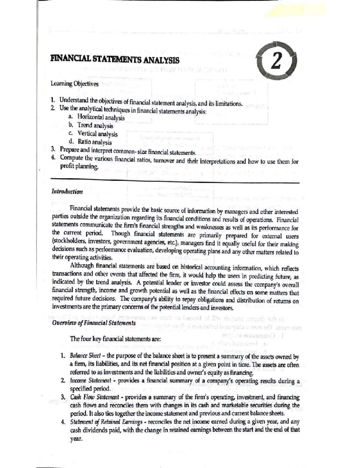 Financial Management CH2: Financial Statements Analysis Overview - Studocu