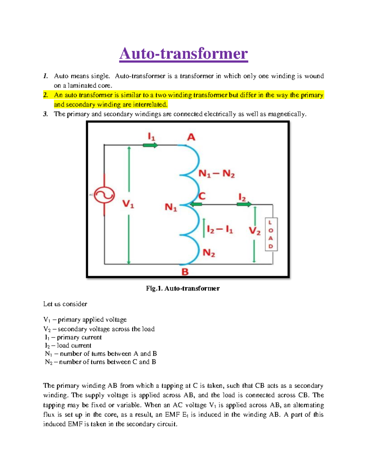 Auto-transformer Lecture Notes 1: Key Concepts and Applications - Studocu
