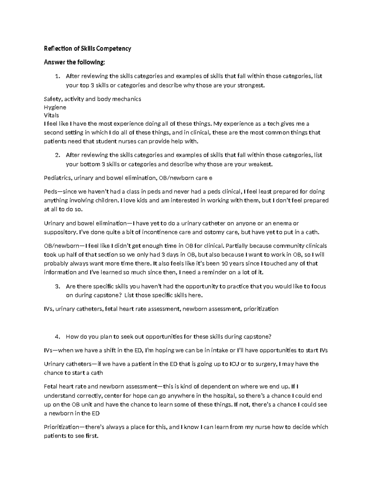 S483 Skills Assessment & Reflection: Competency Insights - Studocu