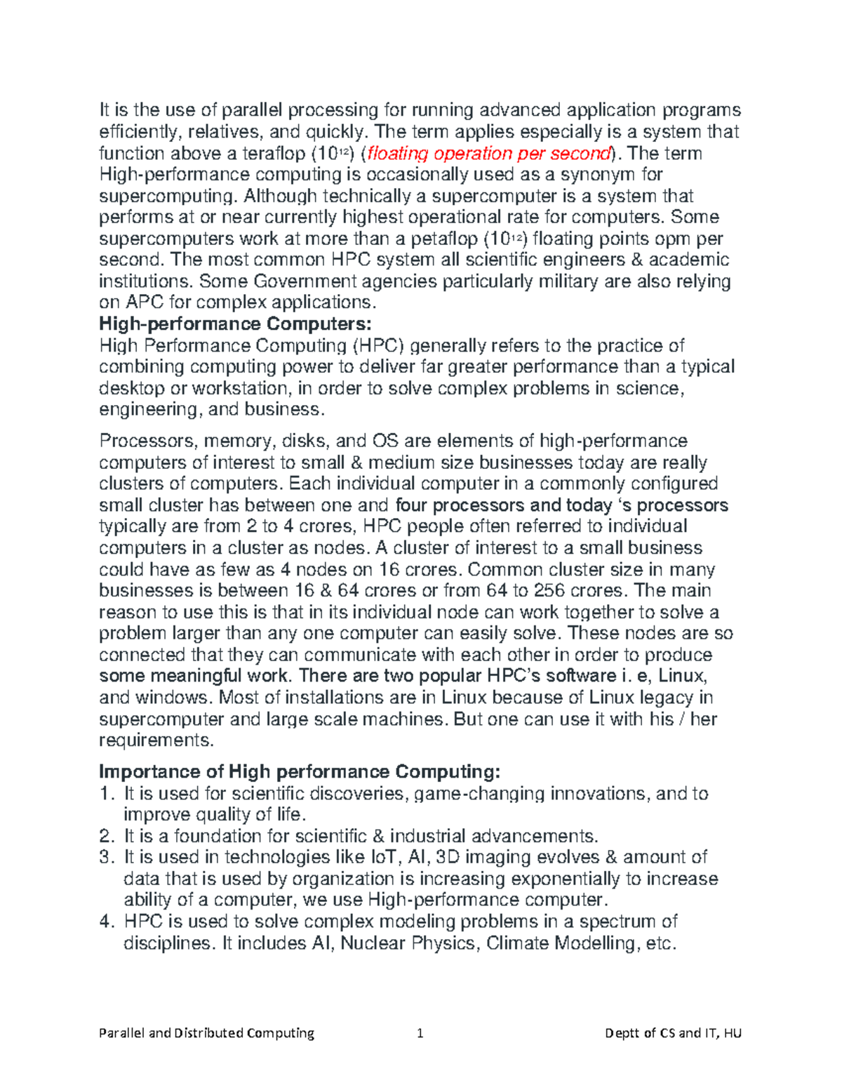 Lecture 15: High Performance Computing in Parallel and Distributed ...