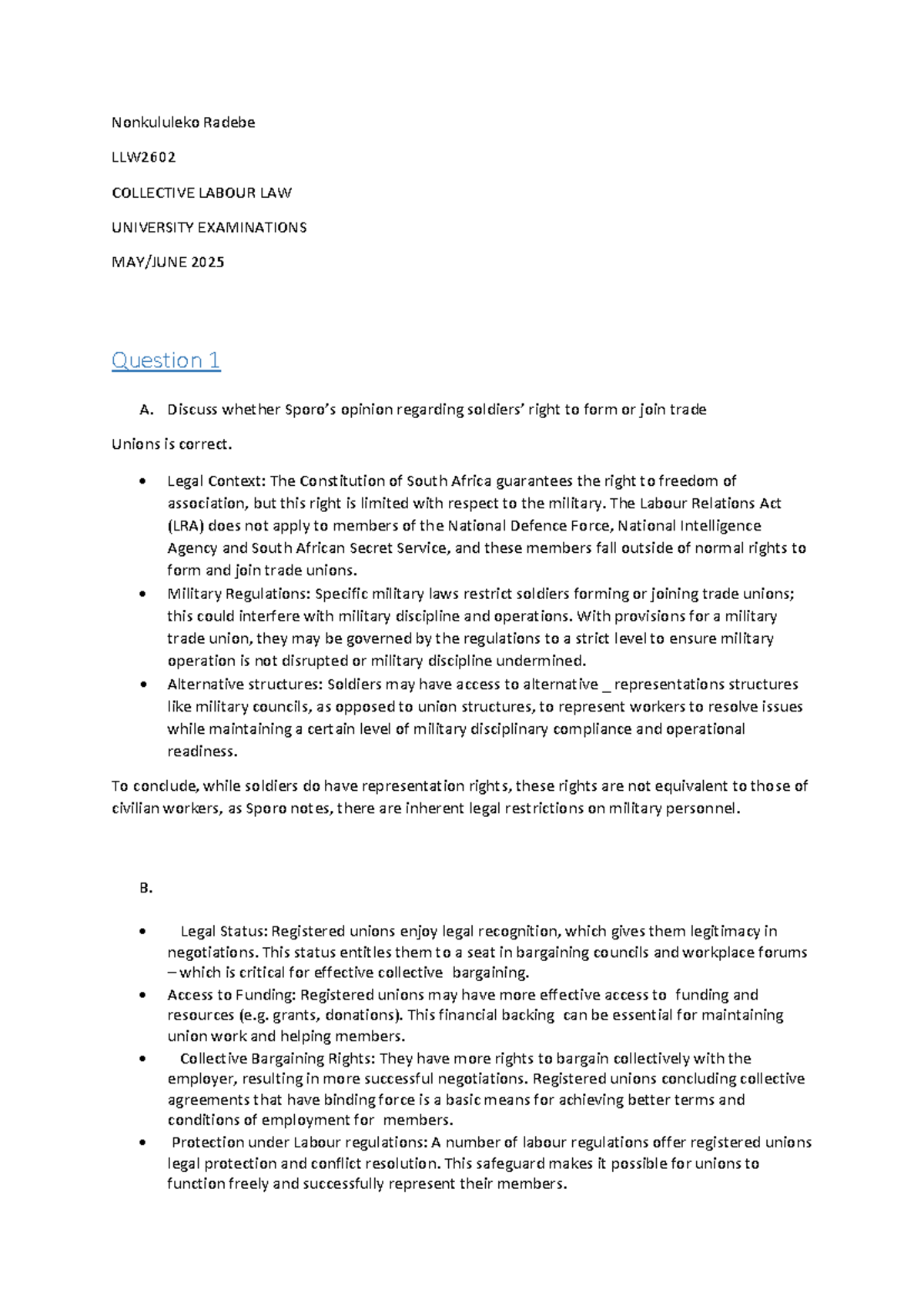 LLW2602 Final Exam: Collective Labour Law Insights and Analysis 2025 ...