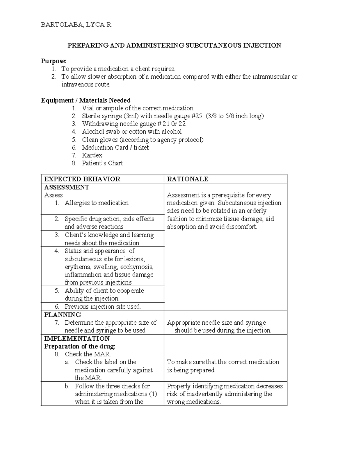 NUR 101: Preparing & Administering Subcutaneous Injections Guide - Studocu