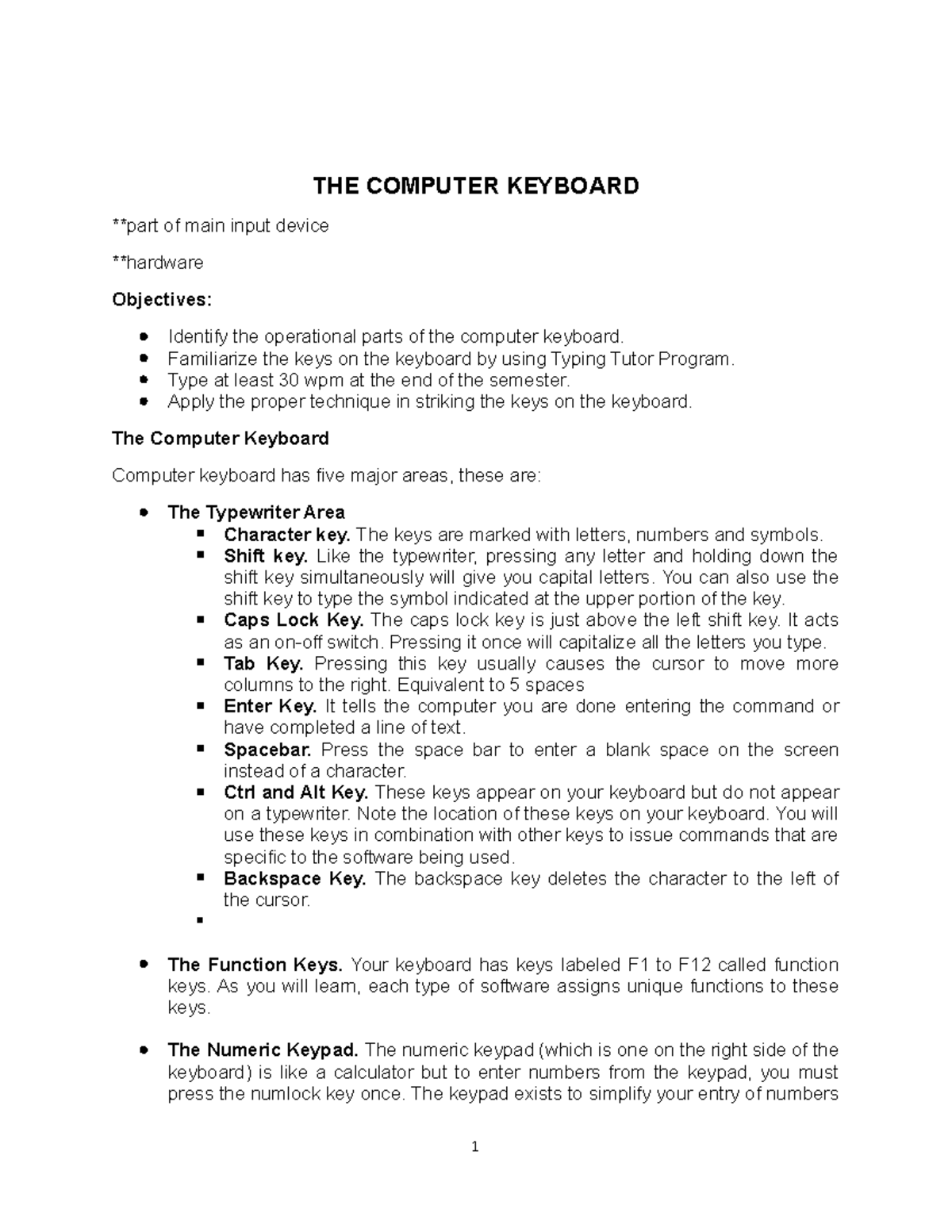 THE Computer Keyboard - Lecture Notes 1.10 Overview - Studocu