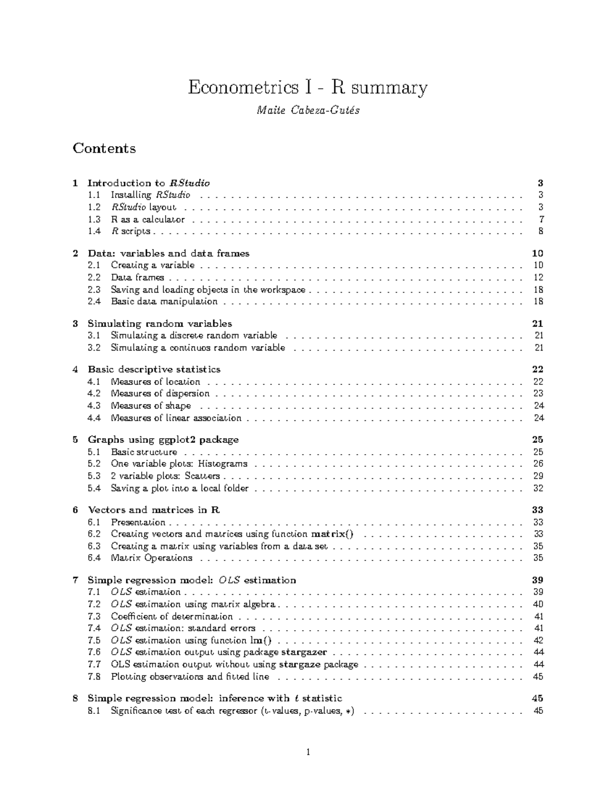 RStudio Guide for Econometrics I: Comprehensive R Summary - Studocu