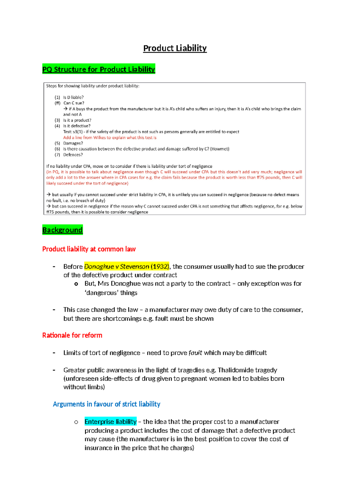 Product Liability Overview and Analysis: A Legal Framework - Studocu